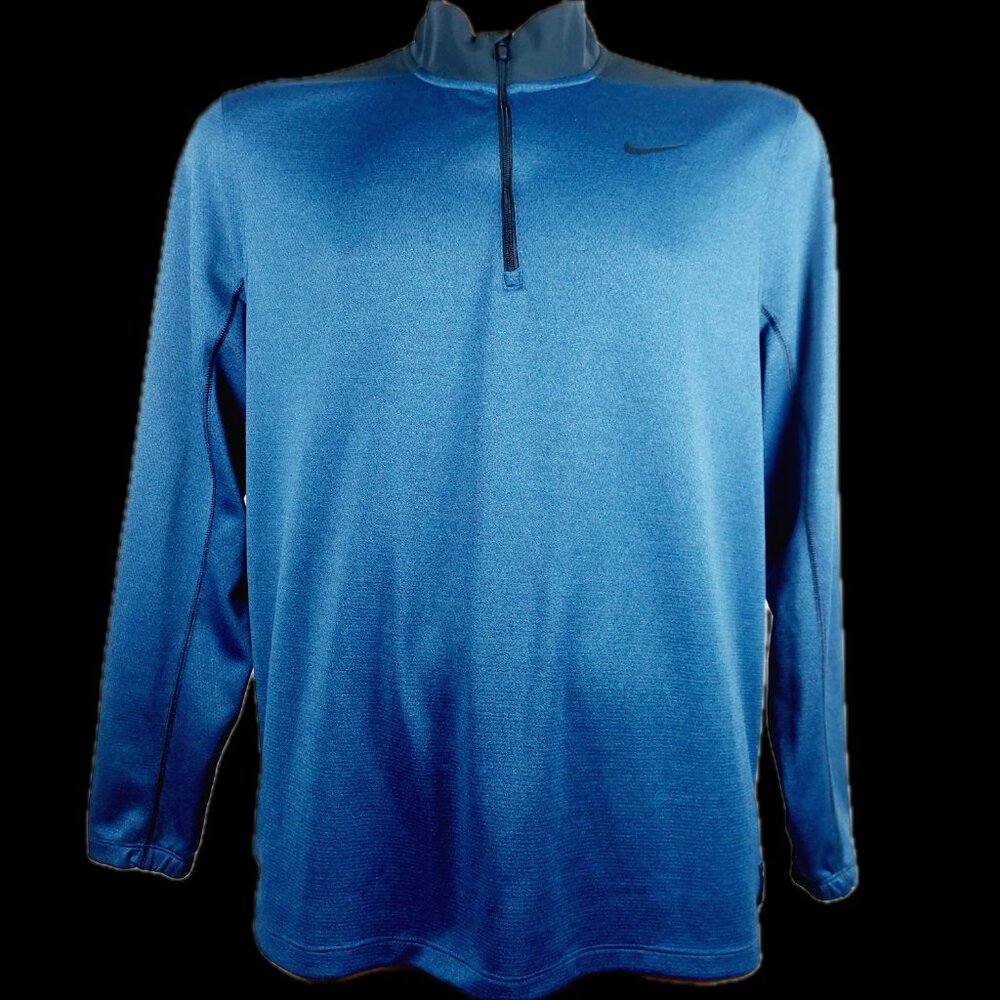 Nike Men's Blue Black Dri-Fit Quarter Zip Tech Pullover Golf T-Shirt Size XL